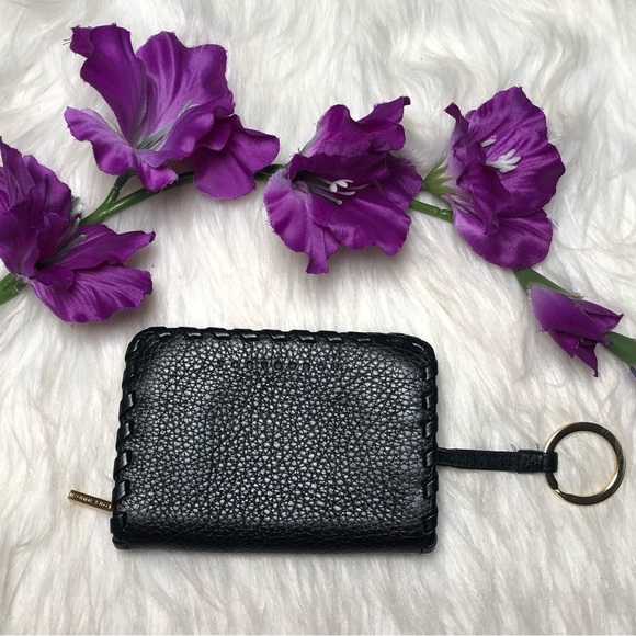 Tory Burch Marion Black Pebble Leather Hidden Zip Coin Wallet/Case w/ Key Ring - Picture 2 of 15